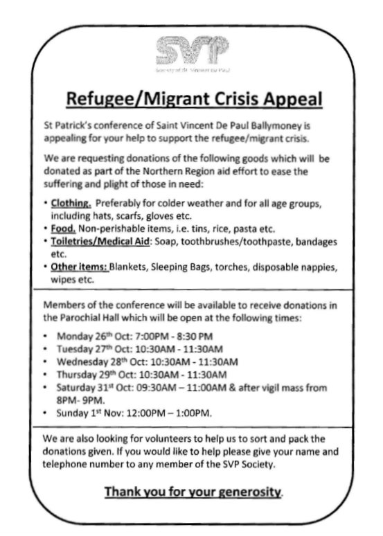 SVP Refugee/Migrant Crisis Appeal October 2015